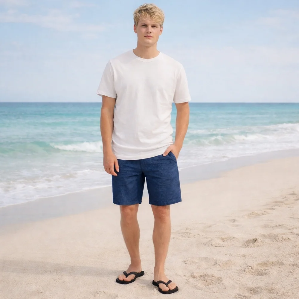 Hang Ten Cruze Navy Blue Flat Front Casual Dress Shorts with Pockets